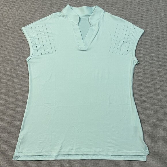 Tanmolo V-Neck Activewear Top Womens Sz S Mint Green Perforated Cap Sleeves NWT - Picture 5 of 16